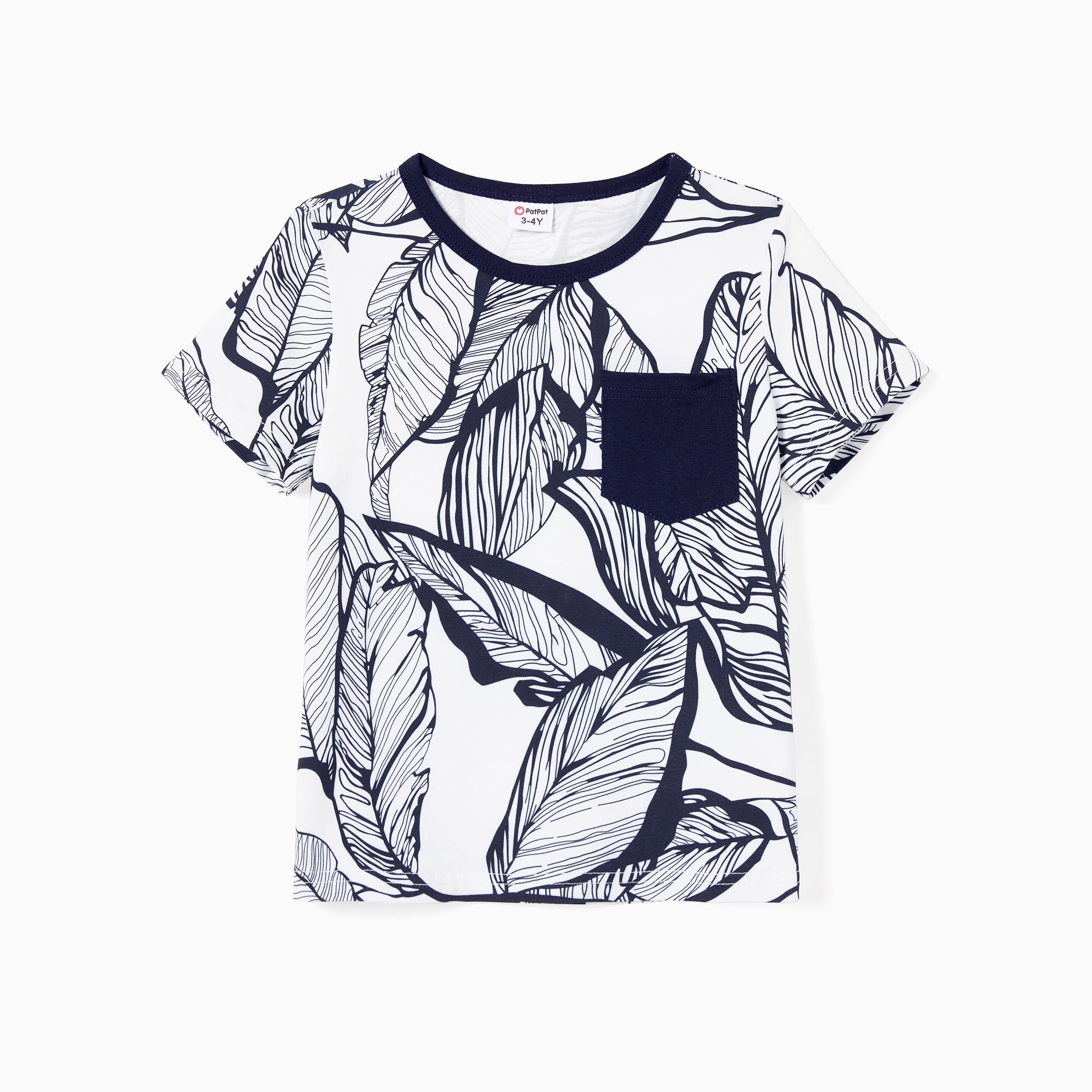 Family Matching Color Block Tee and Tropical Leaf Pattern Button Front Strap 100% Cotton Midi Dress 