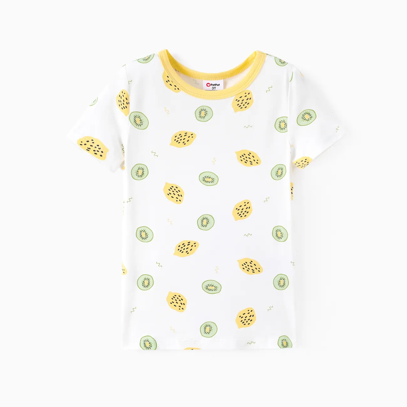 Camiseta y pantalones de pijama de fibra de bambú con estampado de frutas para niños pequeños de 3 piezas con máscara para los ojos blanquecino big image 1