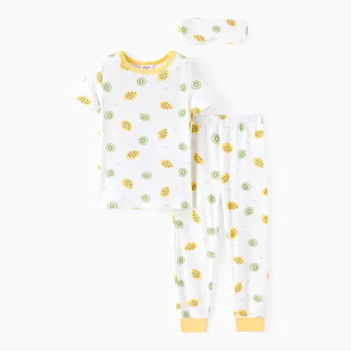 Toddler Boy 3pcs Fruit Print Bamboo Fiber Pyjama Tee et pantalon avec masque pour les yeux