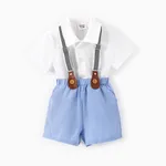 Baby Boy 2pcs Button Romper and Overalls Set BLUEWHITE