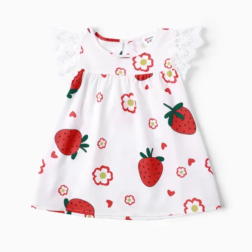 Vestido de encaje con dulces fresas para bebé niña
