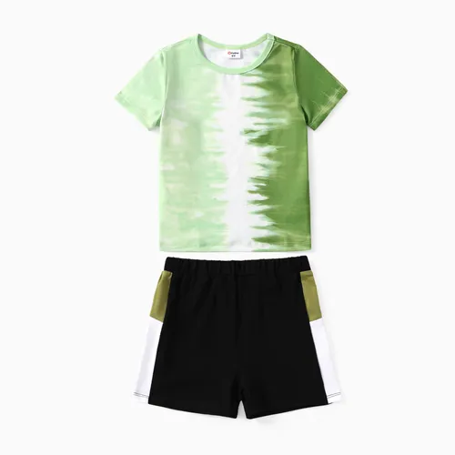 Toddler Boy 2pcs Tie-dyed Tee et Solid Shorts Set