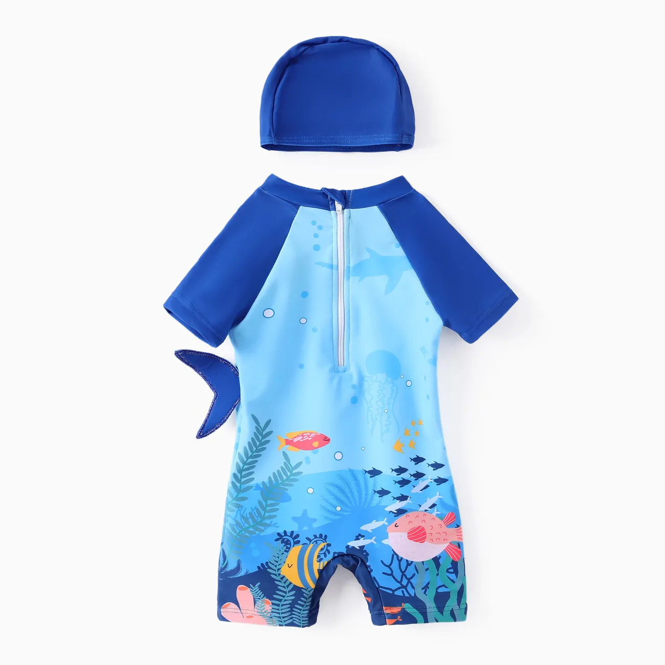 2 pezzi Neonato Ragazzo Ipertattile Squalo Infantile Manica corta Costumi da bagno Cielo blu big image 1