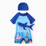 Baby Boy 2pcs Marine Shark Print Swimsuit with Swimming Cap  Sky blue