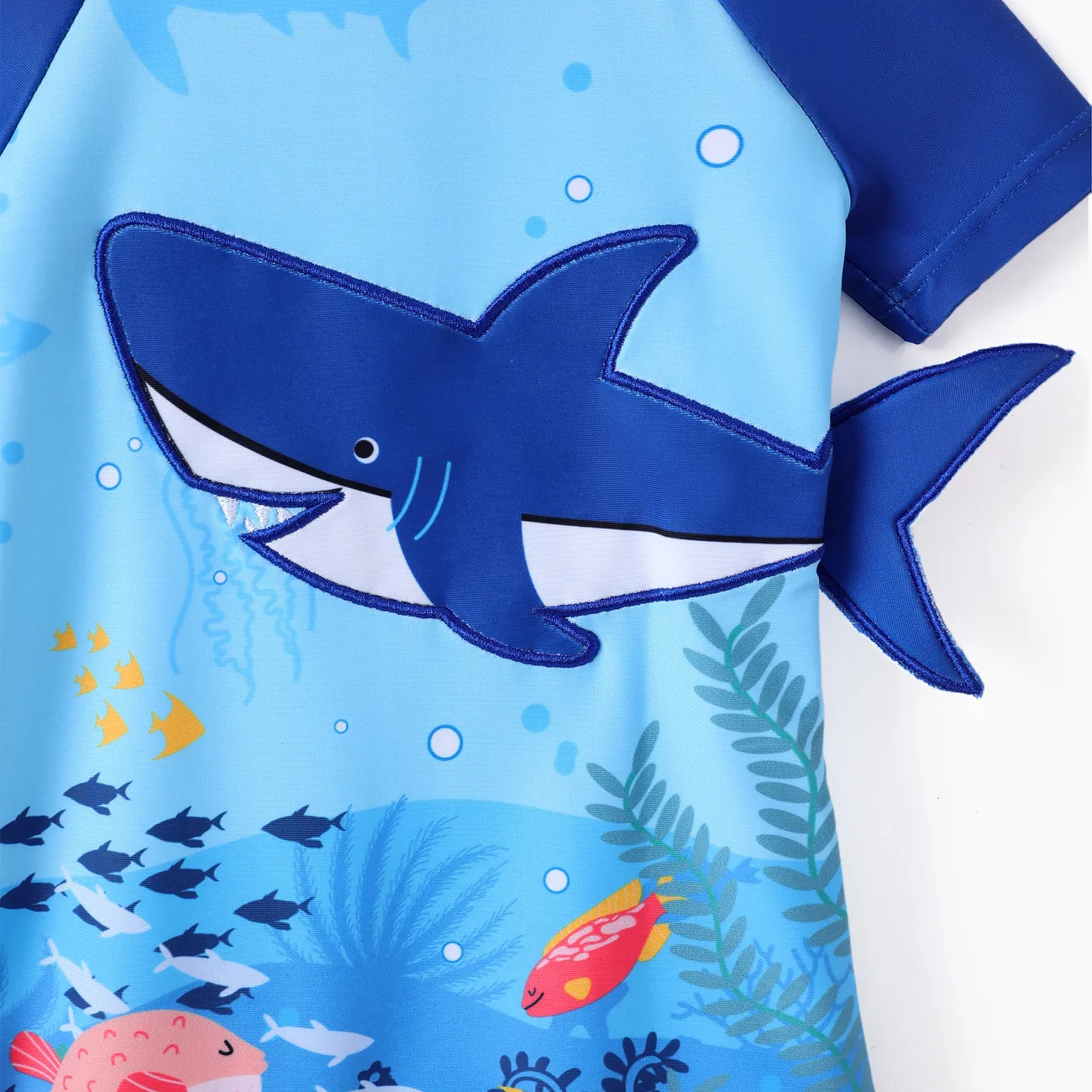 2件 嬰兒 男 立體造型 鯊魚 童趣 短袖 泳衣 天藍 big image 1