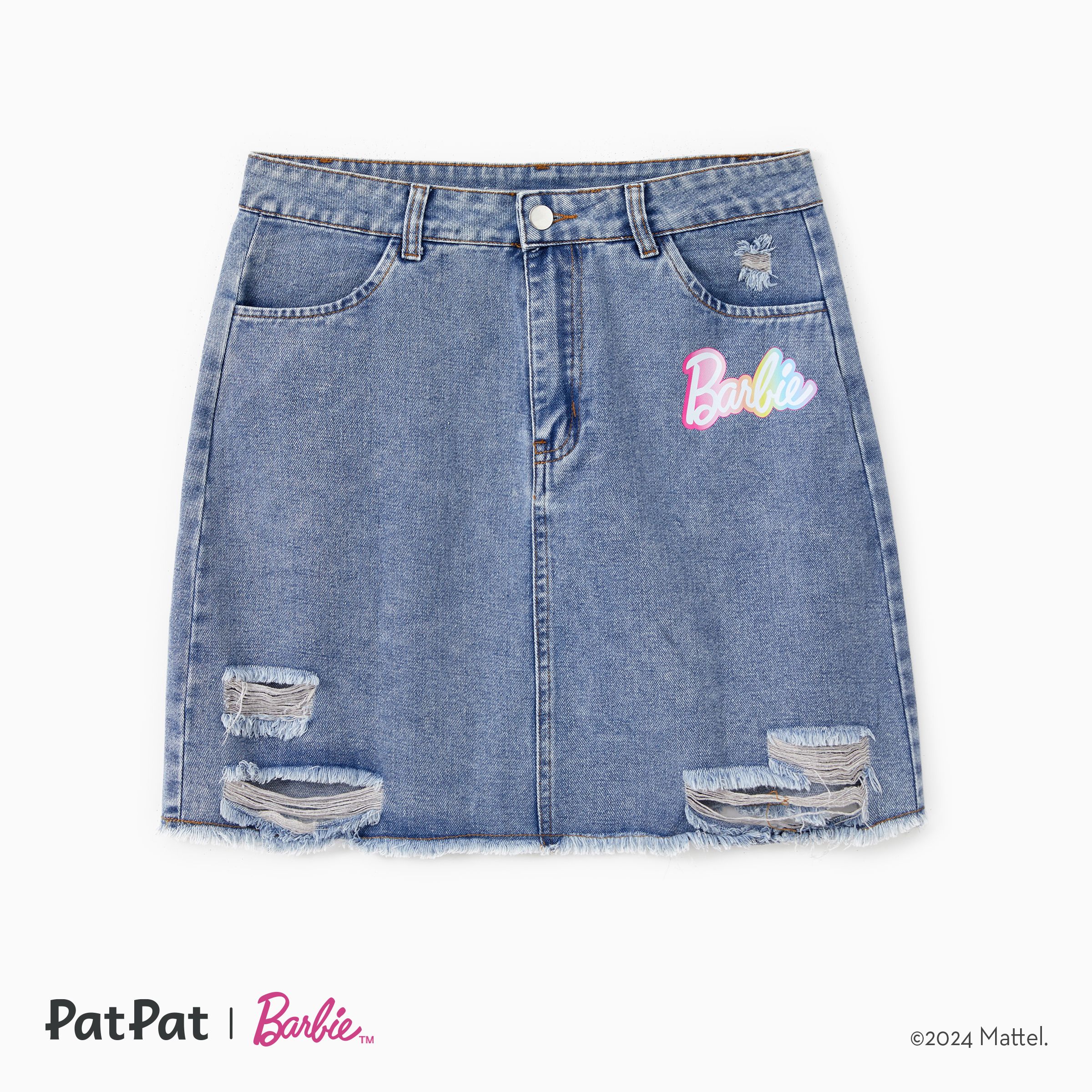 Barbie Mommy and Me Colorful Classic Letter Logo Print Denim Skirt