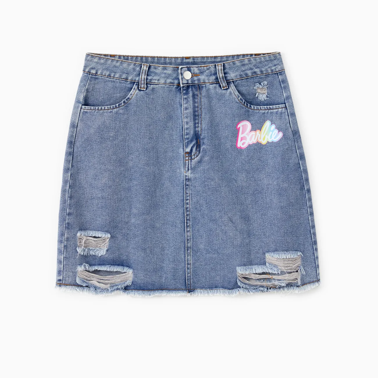 Barbie Mommy and Me Colorful Classic Letter Logo Print Denim Skirt Blue big image 1