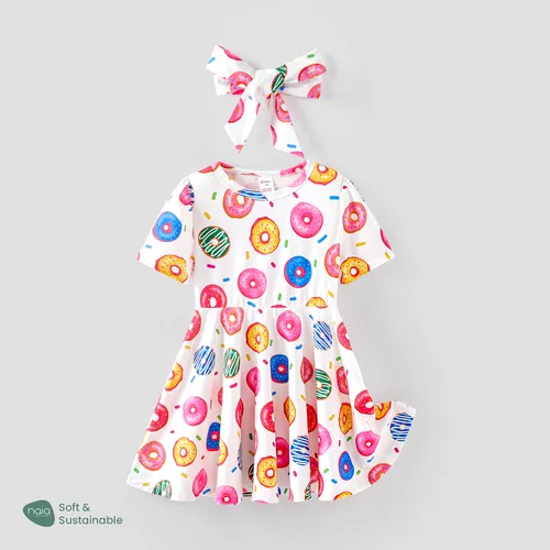 Toddler Girl 2pcs Pyjama imprimé beignet enfantin avec bandeau