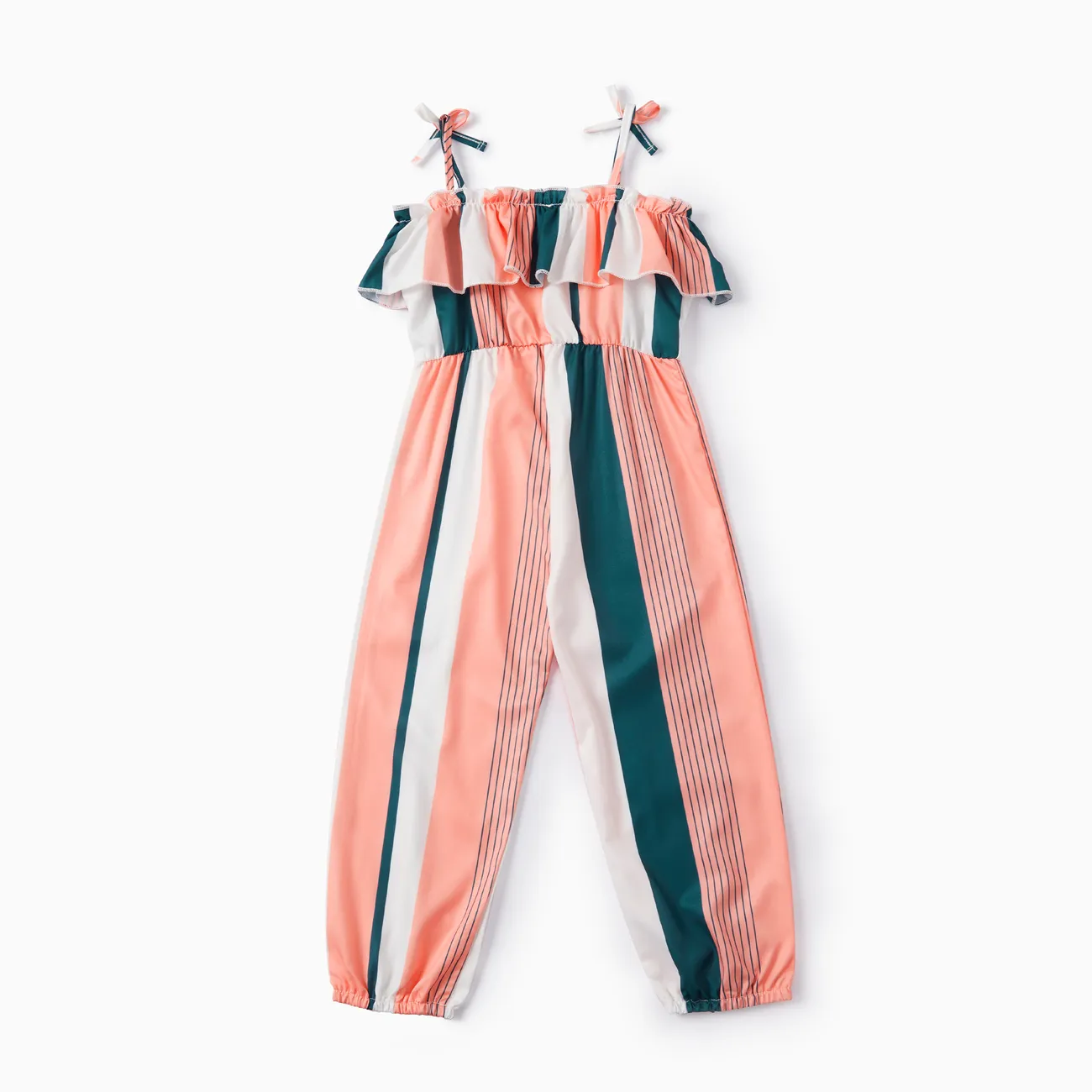 Toddler Girl Colorful Stripe Ruffled Cami Jumpsuit Multi-color big image 1