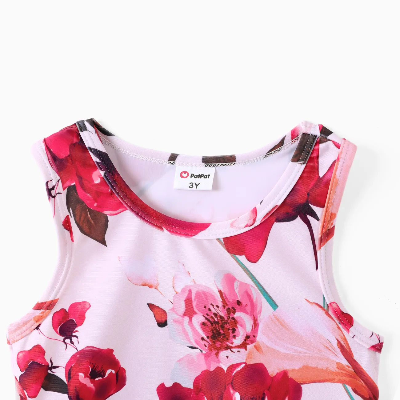 Toddler/Kid Girl 2pcs Floral Print Tank Top and Leggings Set Red big image 1
