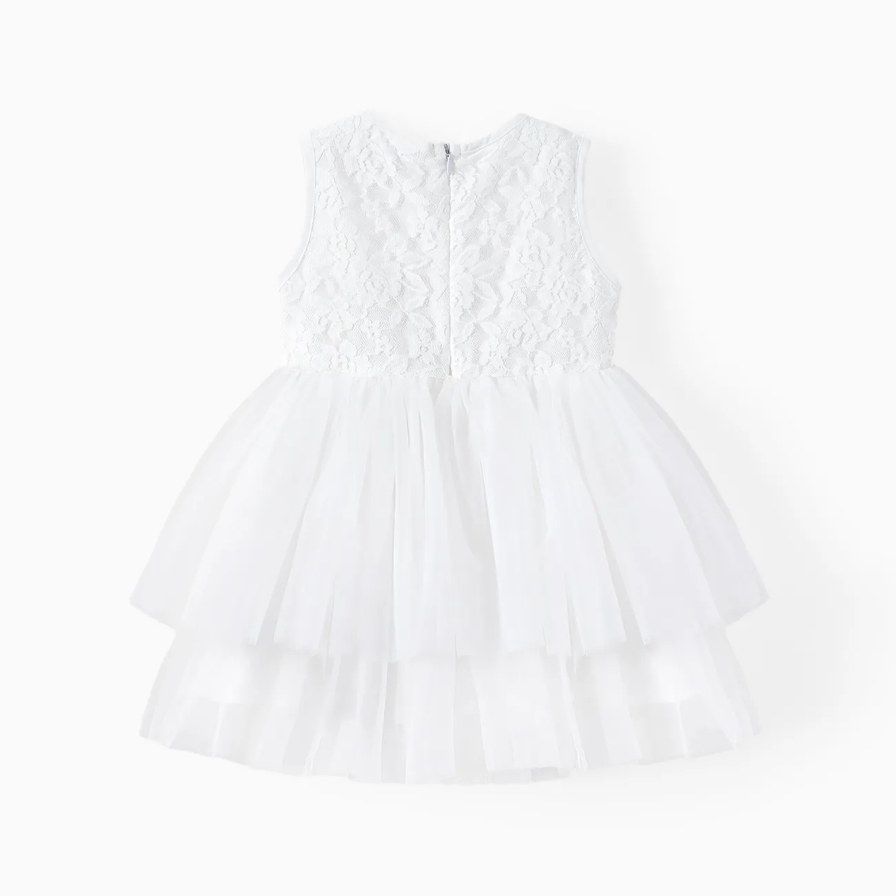 Toddler Girl Double-layered Mesh Floral Lace Tulle Dress White big image 1