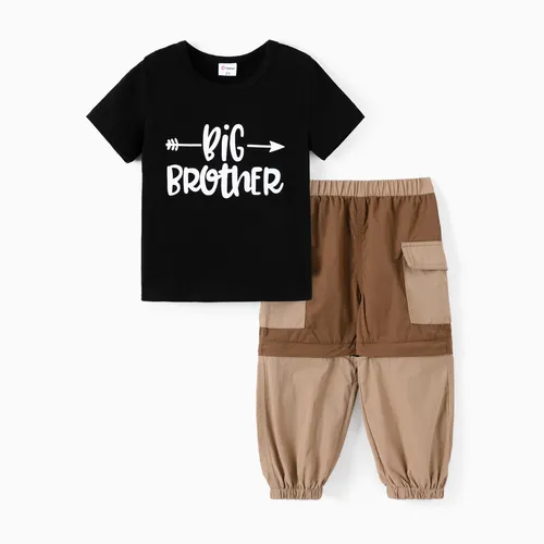 Kleinkind/Kid Boy 2-teiliges T-Shirt mit Buchstabendruck und schmutzabweisendes abnehmbares Cargohosen-Set