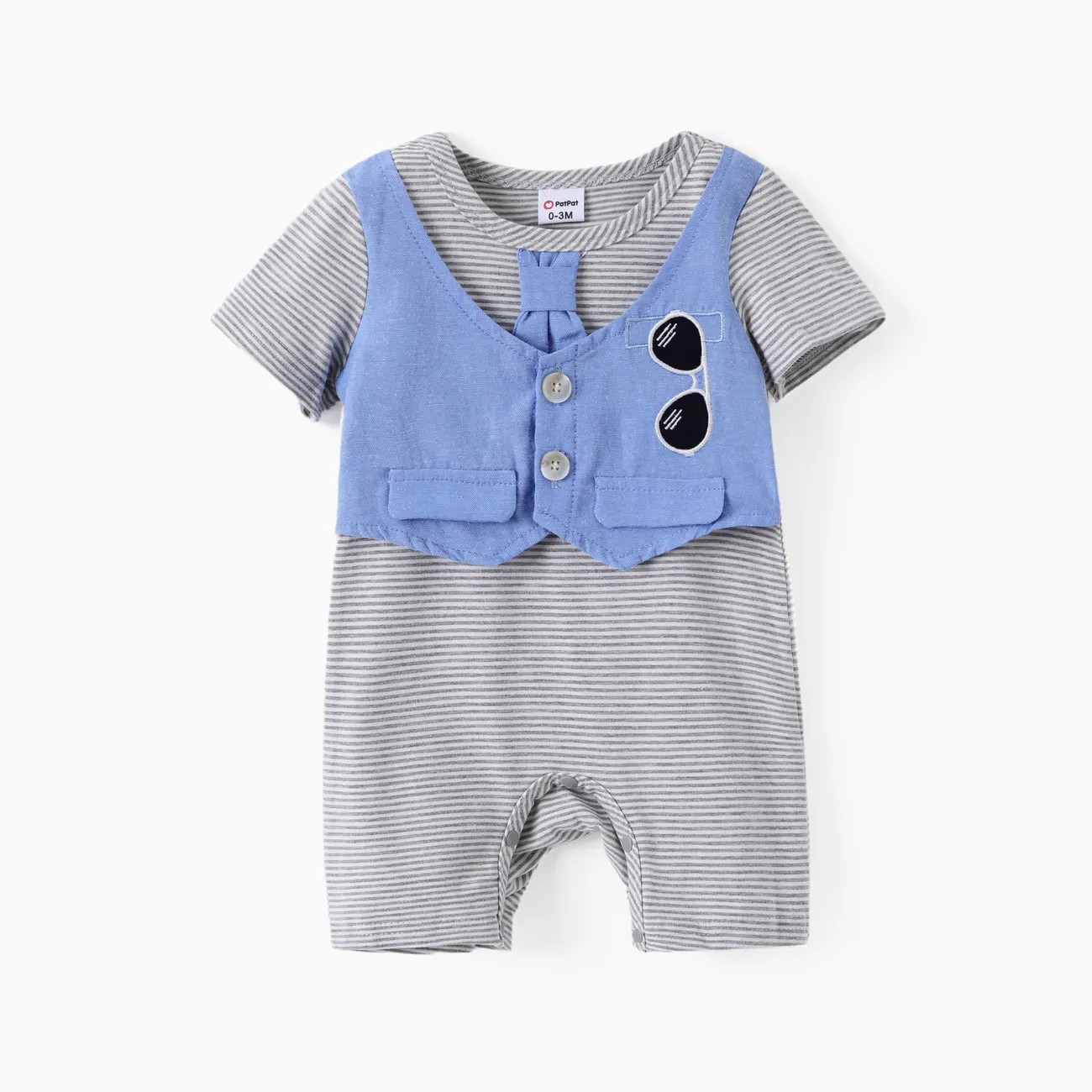 嬰兒 男 層次 休閒 短袖 連身衣 灰色 big image 1