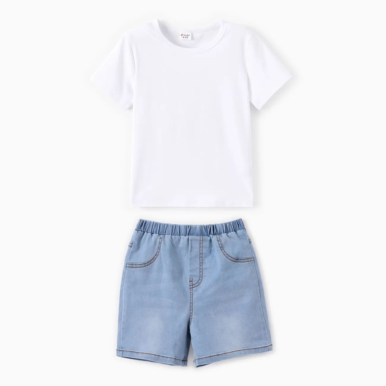 Juego de camisetas y pantalones cortos sólidos de mezclilla refrescante para niños pequeños / niños pequeños / niños Azul Claro big image 1