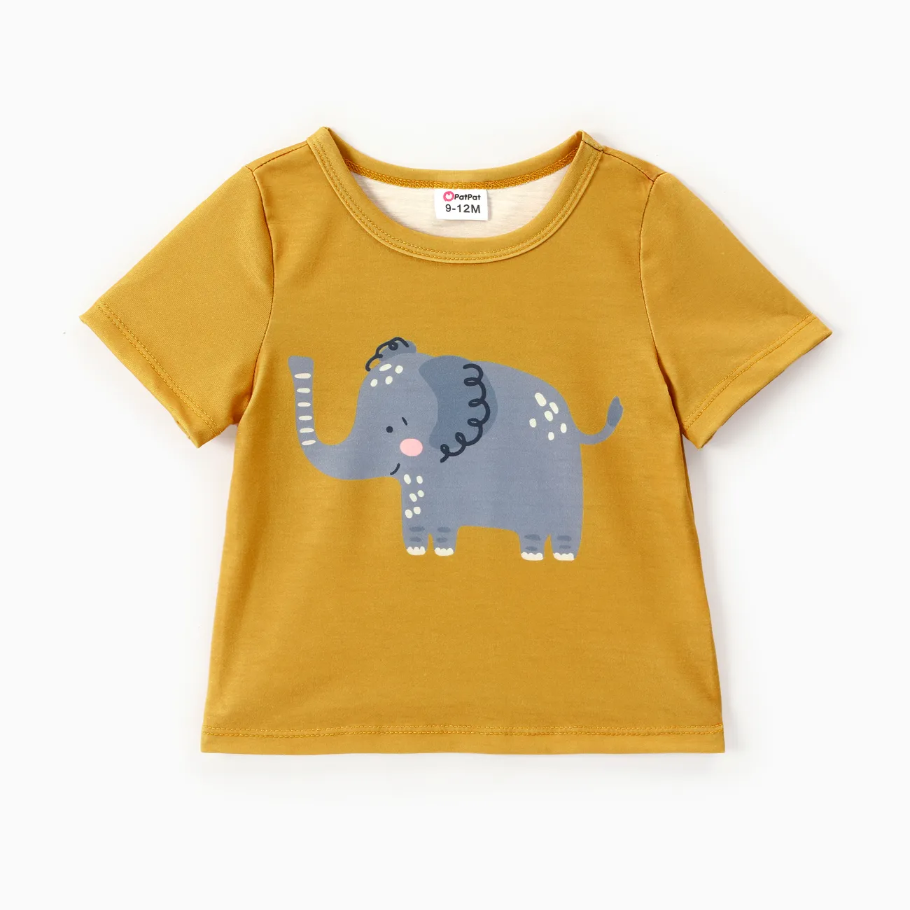 Neonato Ragazzo Elefante Infantile Manica corta Maglietta Giallo big image 1