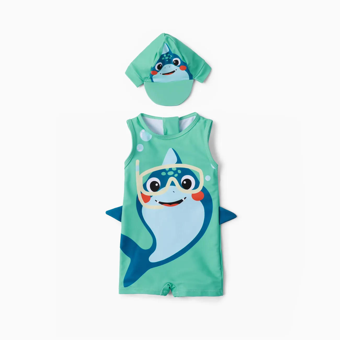 2件 嬰兒 男 立體造型 海洋動物 童趣 無袖 泳衣 藍綠色 big image 1
