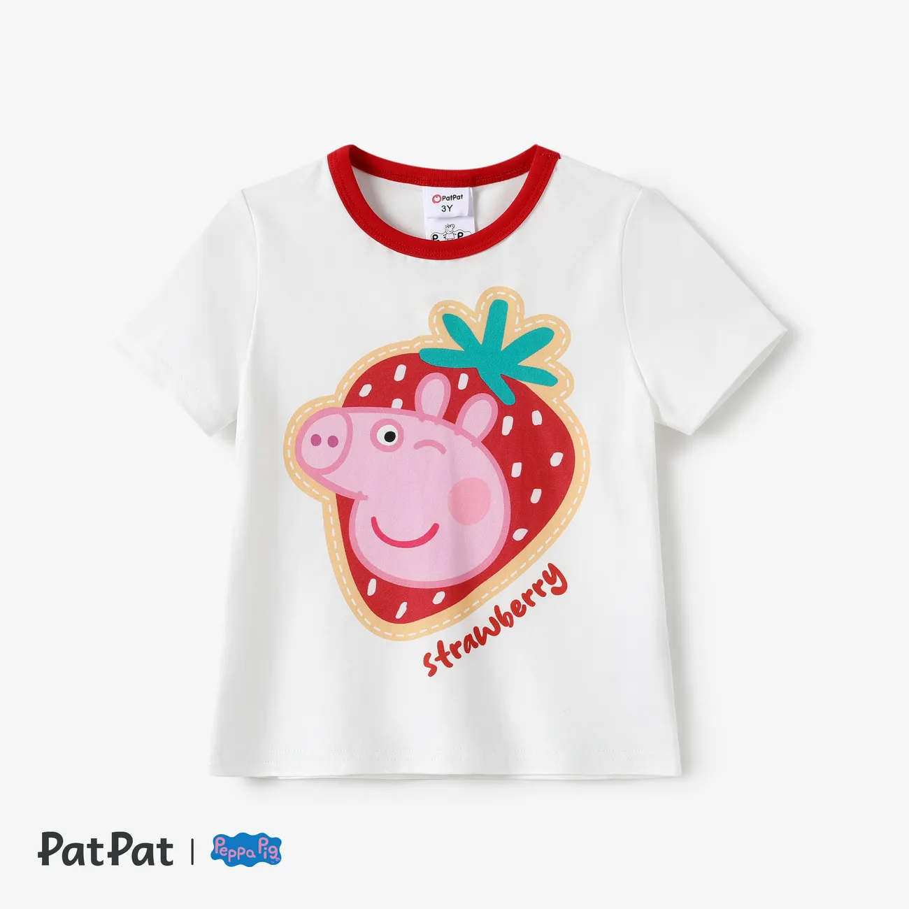 Peppa Pig 小童 女 布料拼接 童趣 士多啤梨 短袖 T恤 白色 big image 1