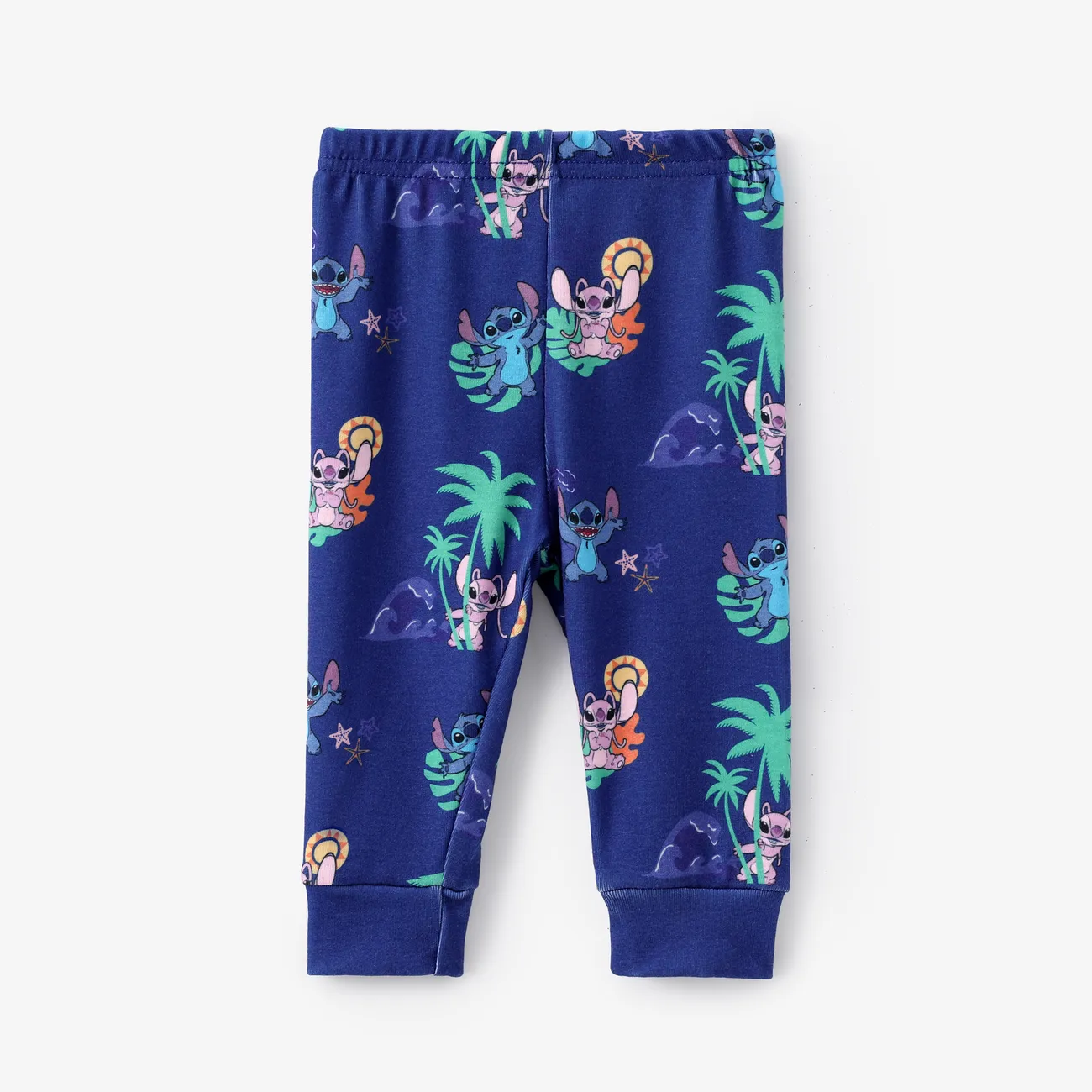 Disney Stitch Baby Boys/Girls 2pcs Naia™ Floral PlantCharacter Print Top T-short with Pant Set Deep Blue big image 1