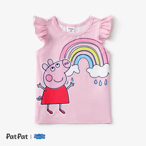 Camiseta arcoíris con mangas de mariposa para niñas pequeñas: Top de manga corta de 1pc de poliéster