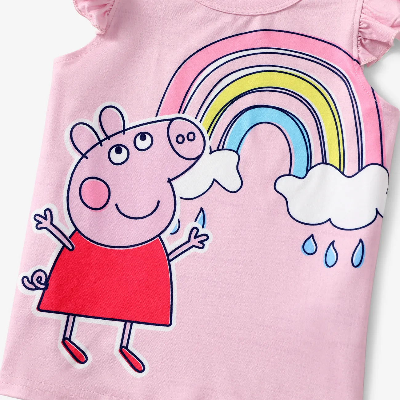 Peppa Pig Toddler Girls 1pc Rainbow Floral Character Print Flutter-sleeve Top Pink big image 1