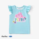 Peppa Pig Toddler Girls 1pc Rainbow Floral Character Print Flutter-sleeve Top Green