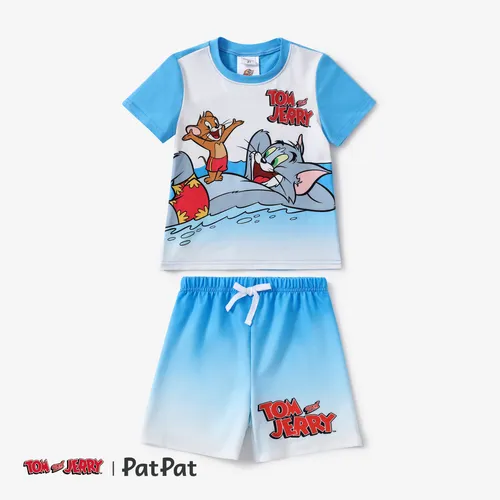 Tom and Jerry Toddler Kids 2pcs Gradient Beach Print T-shirt with Short Set