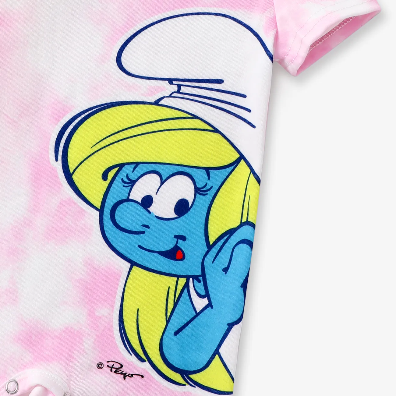 The Smurfs Baby Boys/Girls 2pcs Naia™ Tie-dye fun Character Print Onesie with Saliva Towel Set Pink big image 1