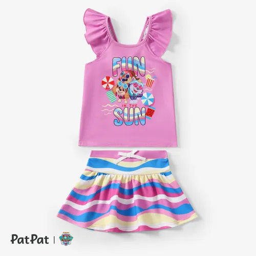 Paw Patrol Toddler Girls 2pcs Verão-tema Personagem Print Flutter-sleeve Top com conjunto de saia listrada