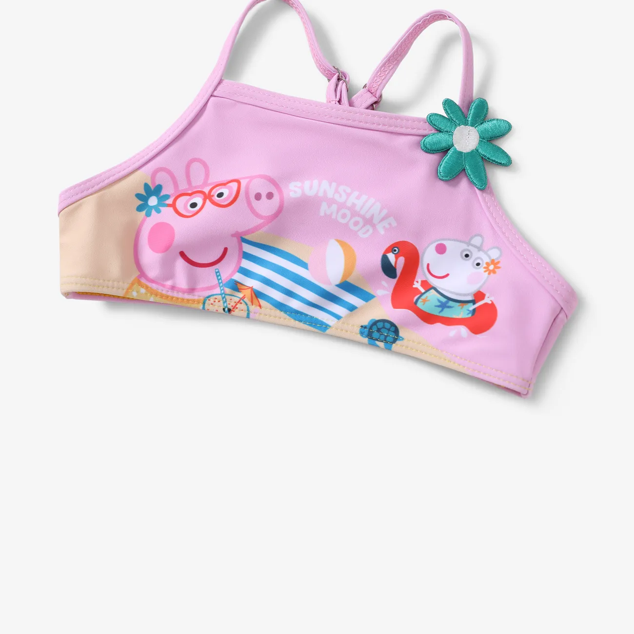 Peppa Pig Toddler Girls 2pcs Summer Beach Style Floral Ruffle Mesh Swimsuit  Yellow big image 1
