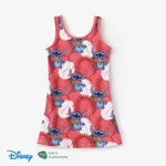 Disney Stitch Toddler/Kid Girls 1pc Naia™ Hawaii Style Character Allover 印花無袖連衣裙 紅色