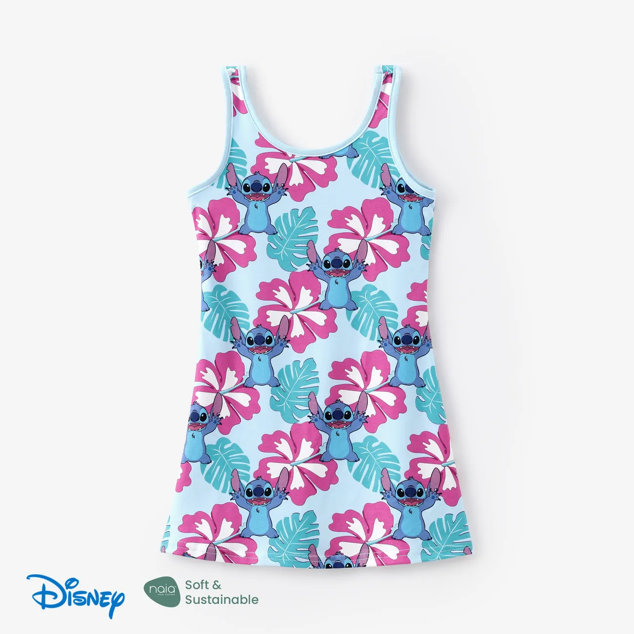Disney Stitch Toddler/Kid Girls 1pc Naia™ Hawaii Style Character Allover 印花無袖連衣裙 藍色 big image 1