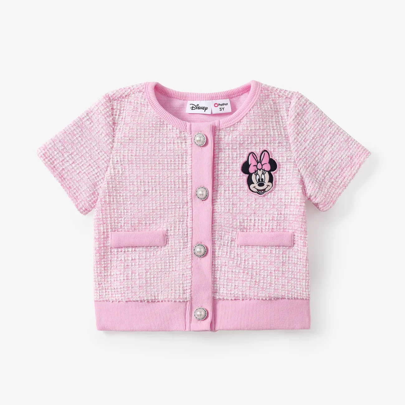 Disney Mickey and Friends Toddler/Kid Girls 2pcs Sweet Pink Houndstooth Secret Button Top with Skirt Set Pink big image 1