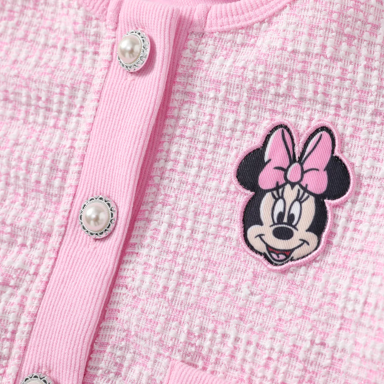Disney Mickey and Friends Toddler/Kid Girls 2pcs Sweet Pink Houndstooth Secret Button Top with Skirt Set Pink big image 1