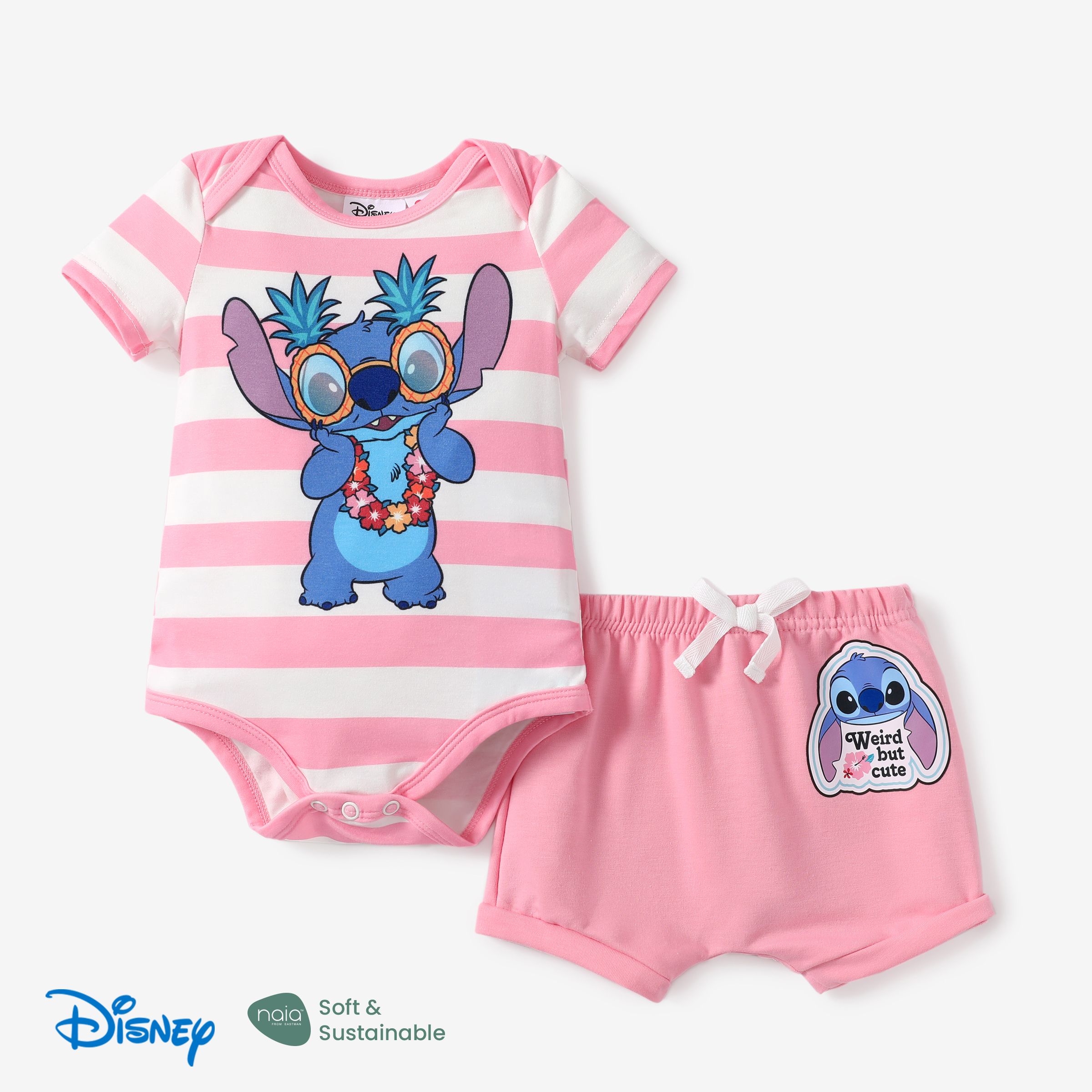 

Disney Stitch Baby Boys/Girls 2pcs Naia™ Hawaii-theme Character Print Onesie with Cotton Shorts Set