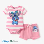 Disney Stitch Baby Boys/Girls 2pcs Naia™ Hawaii-theme Character Print Onesie with Cotton Shorts Set Pink