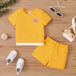 嬰兒/幼兒男孩/女孩 2 件套熊刺繡 T 恤和短褲套裝 黃色