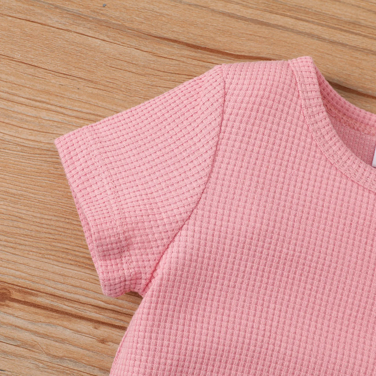 嬰兒/幼兒男孩/女孩 2 件套熊刺繡 T 恤和短褲套裝 粉色 big image 1