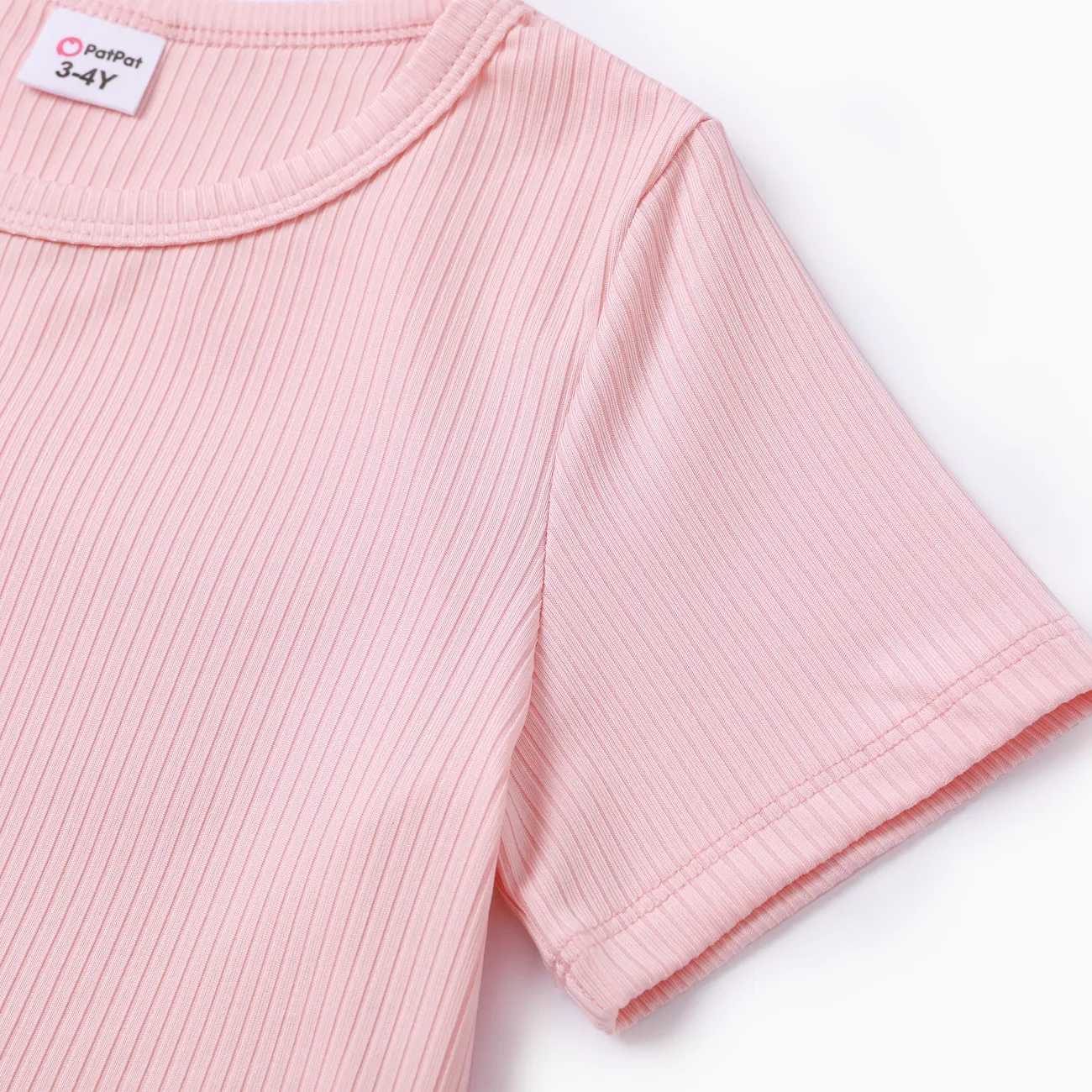 Toddler Girl Solid Short-sleeve Rib-knit Tee   Pink big image 1