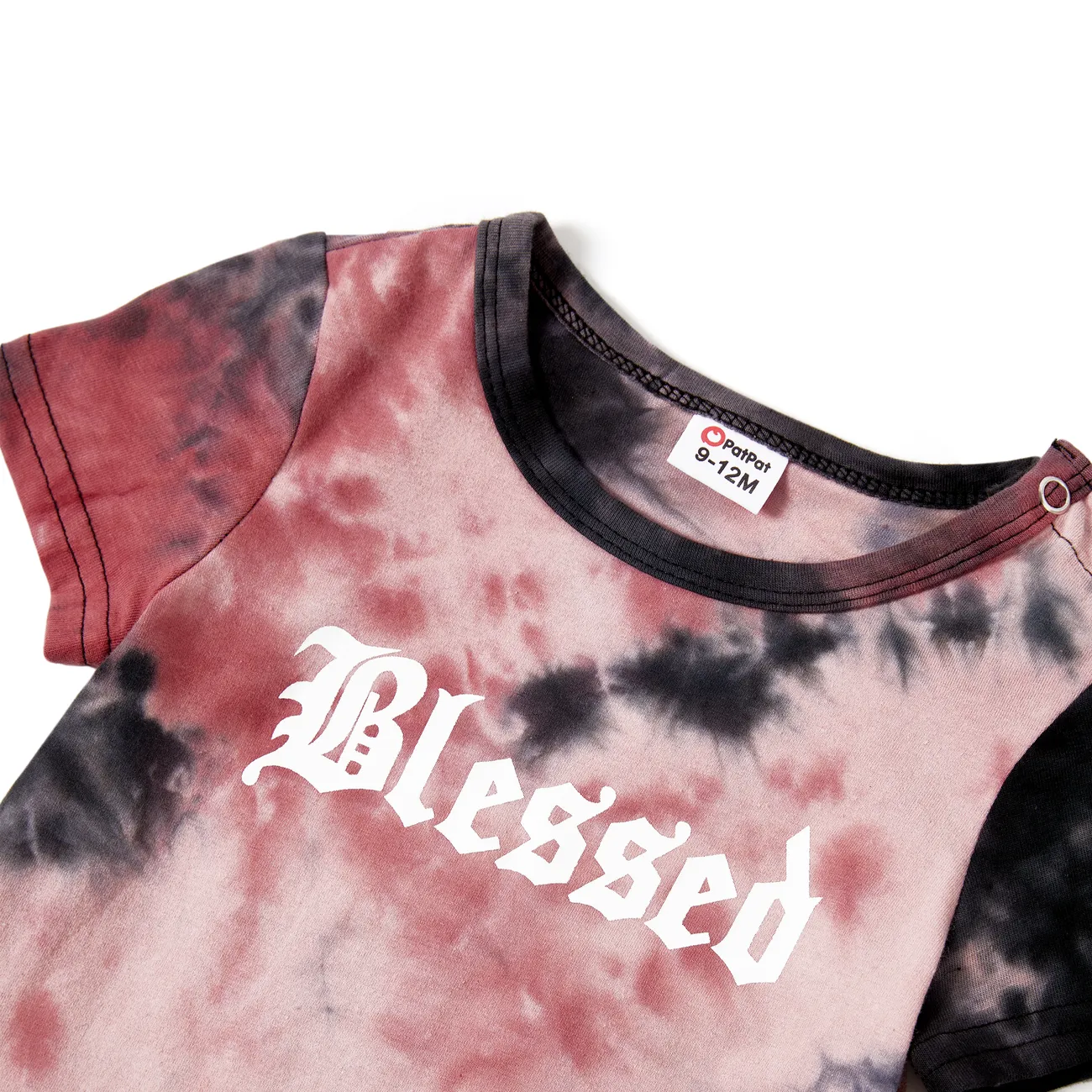 Mommy and Me Blessed Theme Tie-Dye Short Sleeves Cotton Tops redblack big image 1