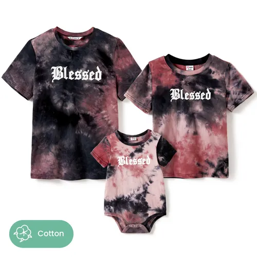 Mommy and Me Blessed Theme Tie-Dye Mangas Cortas Tops De Algodón