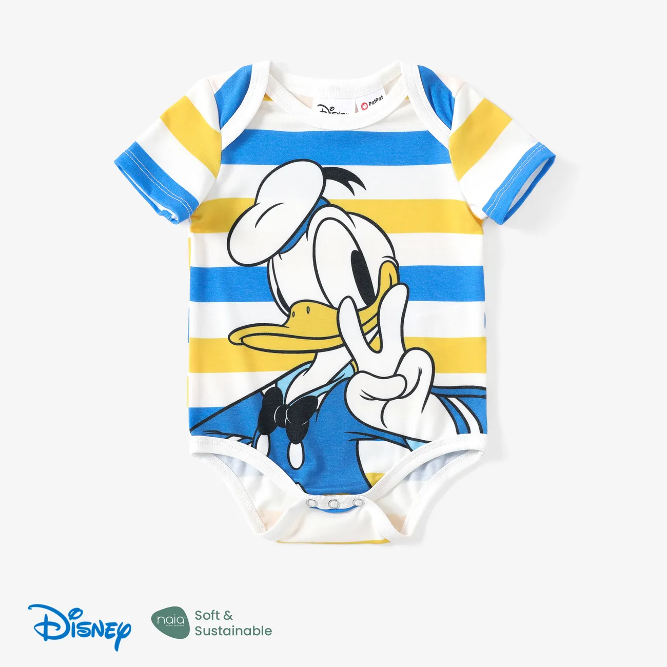 Disney Mickey and Friends 嬰兒 中性 貼袋 童趣 短袖 連身衣 藍白色 big image 1