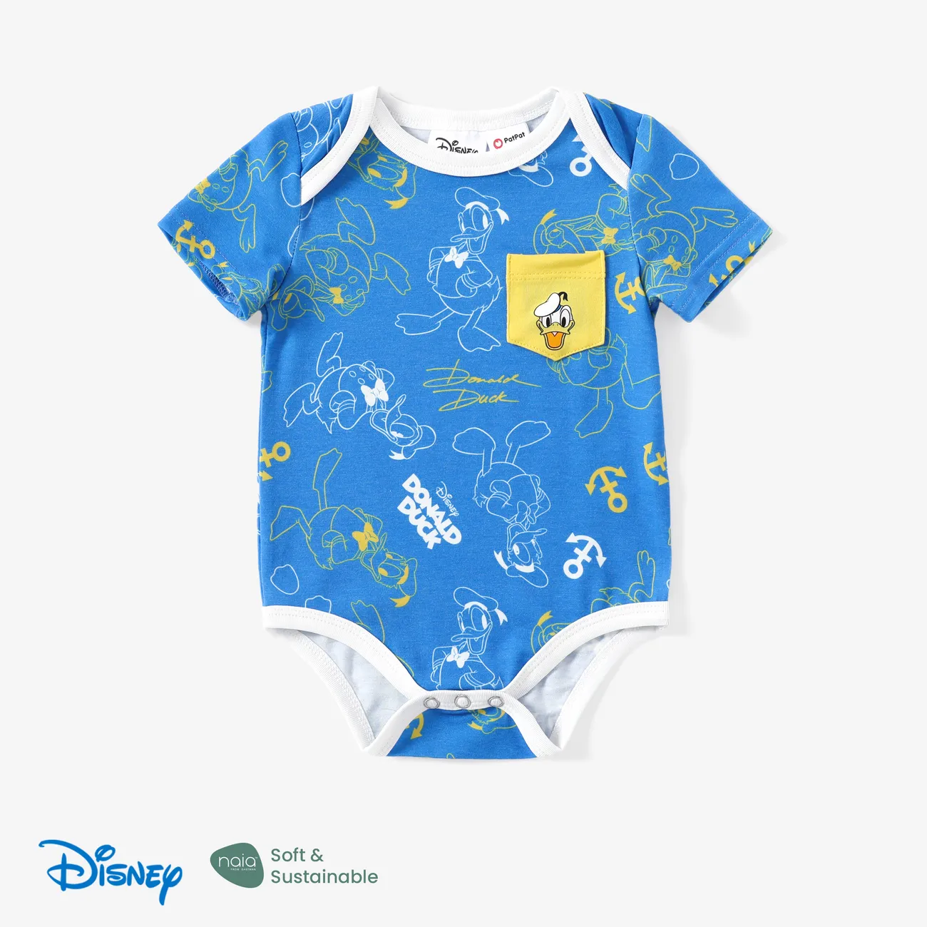 Disney Mickey and Friends 嬰兒 中性 貼袋 童趣 短袖 連身衣 藍色 big image 1