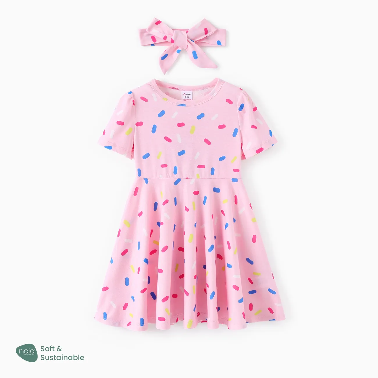 Toddler Girl 2pcs Childlike Donut Print Pajamas with Headband Pink big image 1