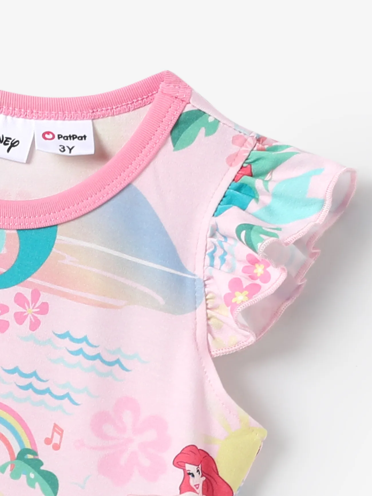 Disney Princess Toddler Girls Moana/Ariel 1pc Naia™ Tropical Flower and Plant Print Flutter-sleeve Dress Light Pink big image 1