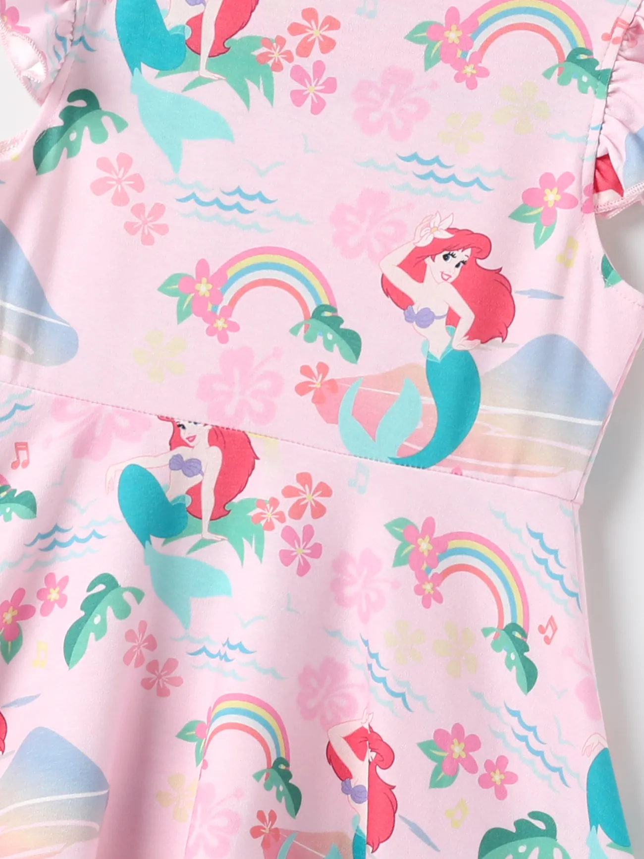 Disney Princess Toddler Girls Moana/Ariel 1pc Naia™ Tropical Flower and Plant Print Flutter-sleeve Dress Light Pink big image 1