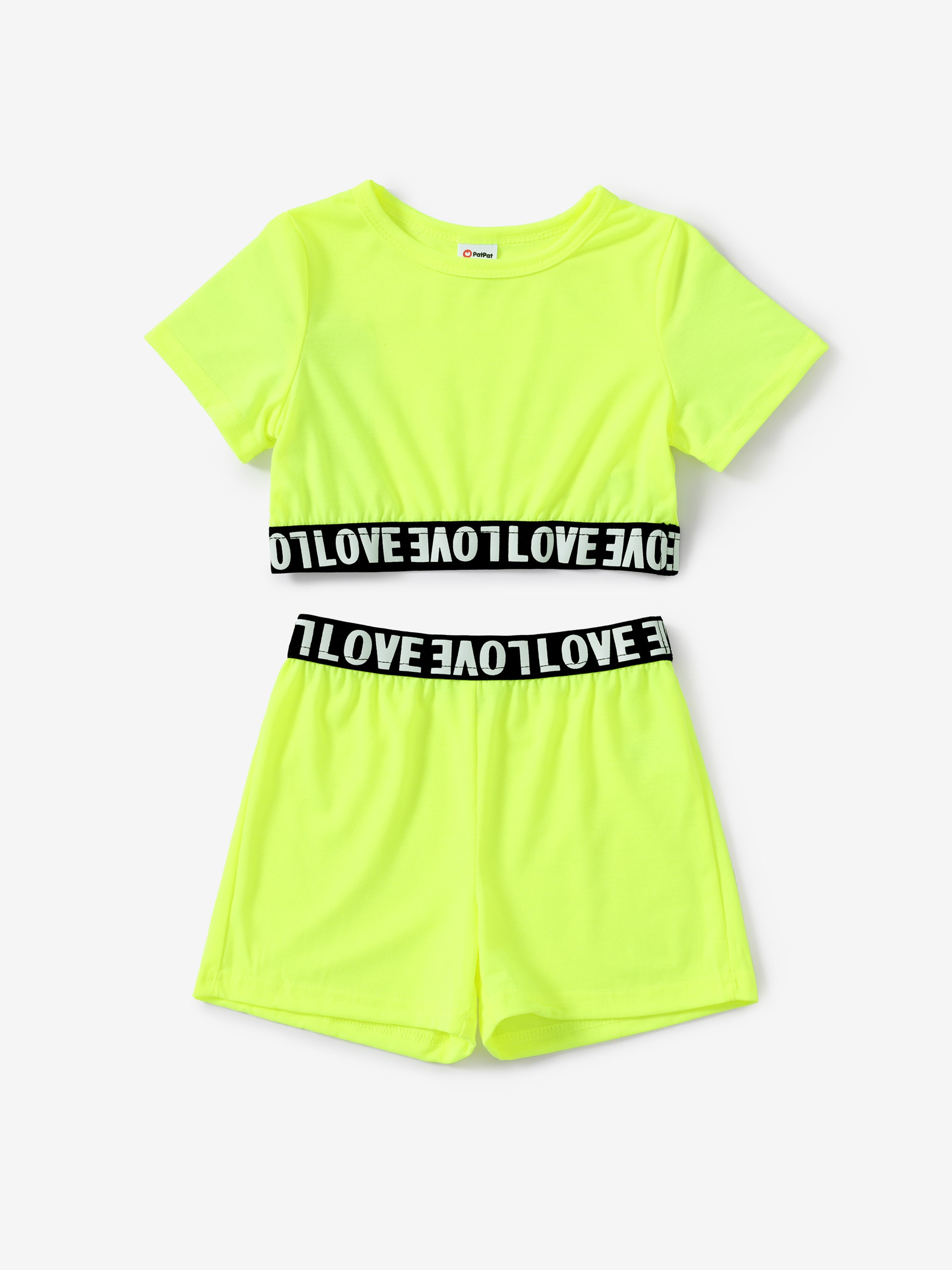 

2-piece Toddler Girl Letter Print Crop Tee and Elasticized Shorts Set