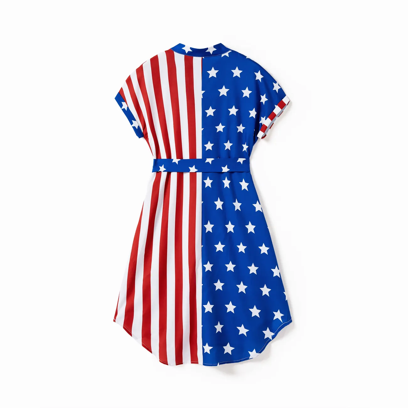 Independence Day Family Matching Three Colors Stripe T-shirt and Notched Neck Belted Dress Sets MultiColour big image 1