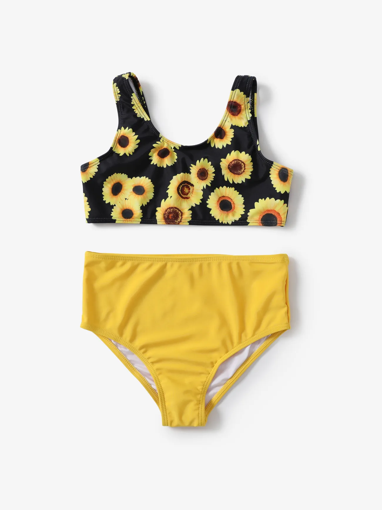 Kid Girl 3pcs Sunflower Bandage Tight Swimsuits Set Yellow big image 1