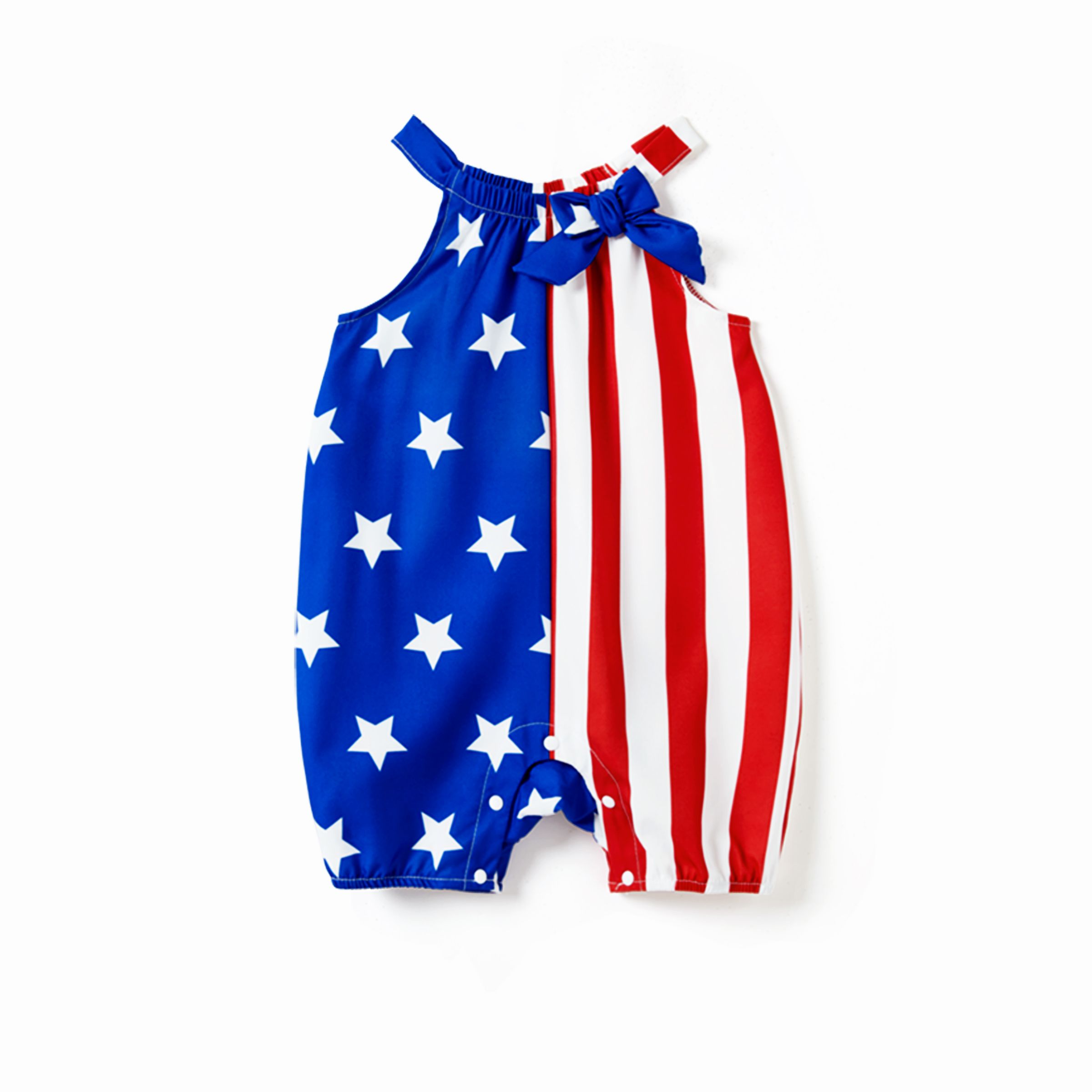 

Independence Day Family Matching Three Colors Stripe T-shirt and Notched Neck Belted Dress Sets