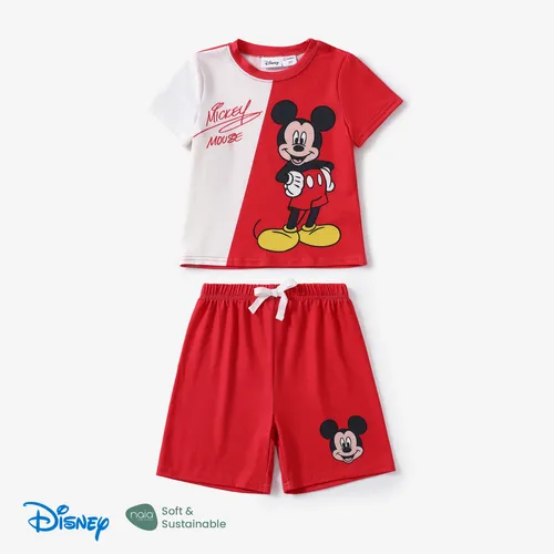Disney Mickey and Friends Niños Pequeños 2pcs Naia™ Mickey con Camiseta Estampada de Letras con Juego de Pantalones Cortos